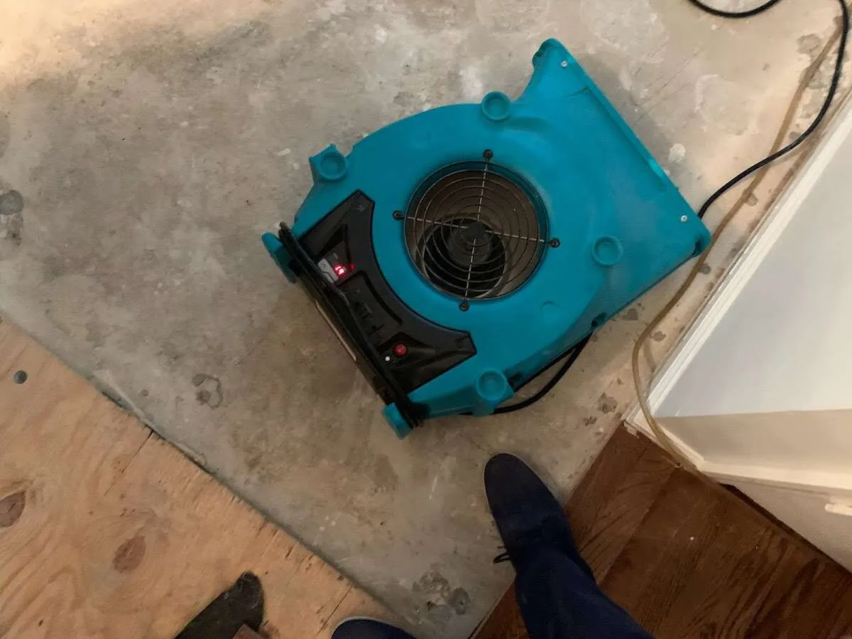 Air mover drying subfloor during Leak Detection & Repair in Everman
